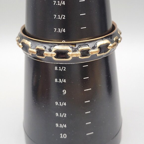 Black and Gold Metal Bangle Bracelet Link Chain Accent Fits Up To 7 3/4" - Picture 6 of 6
